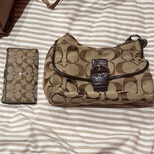 Coach Tan and Brown Shoulder Bag with matching wallet